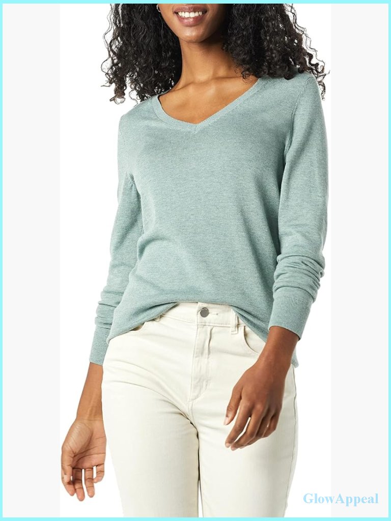 Lightweight Long Sleeve V-Neck Sweater Regular Fit Cotton Blend